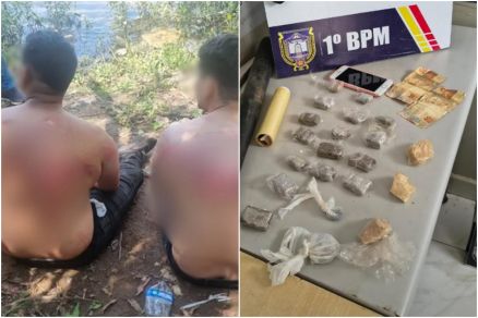 Os policiais encontraram uma bolsa com 18 pores de substncia anloga  maconha e trs pores de pasta-base 