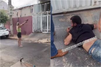 Vdeo mostra ladro rendido por moradora armada em Cuiab