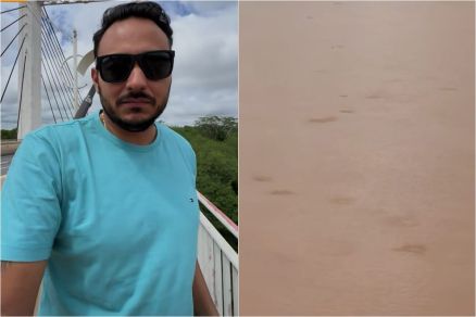 Empresrio mostra quantidade de peixes na superfcie do Rio Cuiab 