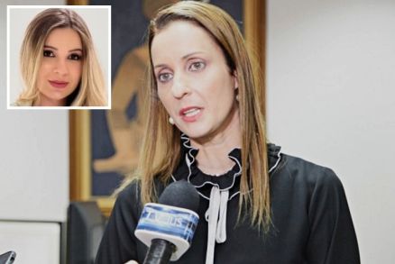 A juza Patrcia Cena, que condenou a influencer Amanda Campello (no detalhe)