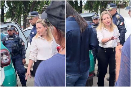 Imagens mostram a prefeita de V�rzea Grande, Fl�via Moretti, durante confus�o com l�der comunit�ria