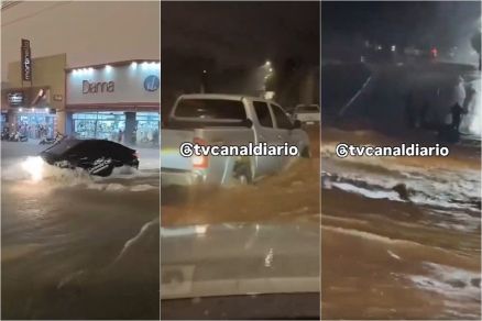 Carros s�o arrastados em forte temporal no munic�pio de Pontes e Lacerda 