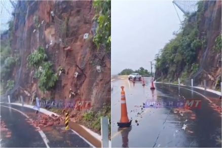 O deslizamento de terra no Port�o do Inferno, nesta ter�a-feira (23), causou transtorno aos motoristas 