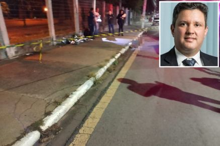 Corpo da v�tima ficou ca�do no meio-fio da cal�ada da UFMT; em detalhe, o procurador suspeito de ter cometido o crime