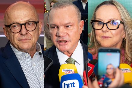 Os candidatos ao Governo: Otaviano Pivetta, Wellington Fagundes e Natasha Slhessarenko