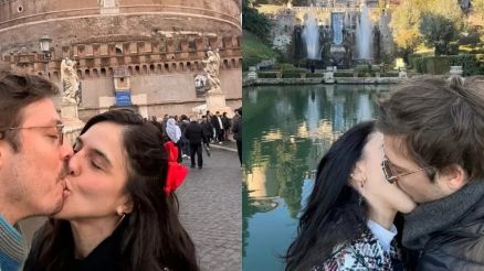 F�bio Porchat beija a namorada, Priscila Castello Branco, na It�lia