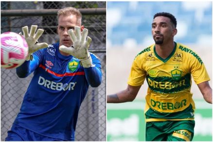 O goleiro Jo�o Carlos, que est� de volta, e o lateral Mateusinho, de sa�da para o Vit�ria