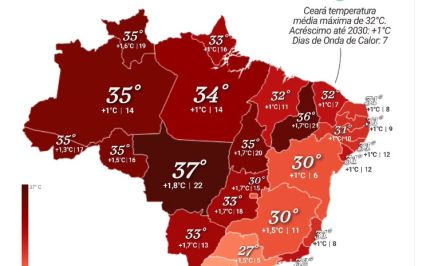 Mapa mostra aumento na temperatura em Mato Grosso