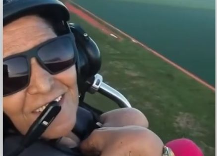 Marlene Gomes, em voo de paramotor em Campo Novo do Parecis