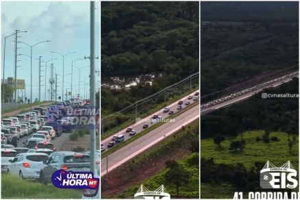 Imagens mostram filas de carro ap�s corrida em Cuiab�