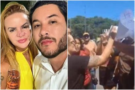O vereador Wender Madureira e a esposa M�nica Regina Piaia, que protestavam contra Fl�via Moretti