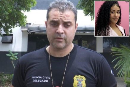 O delegado Bruno Fran�a, que investiga a morte de Graciela Cristina (no detalhe)