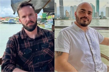 Robson Maldonado Malinoski (esquerda) foi morto a facadas pelo ex-marido Rodrigo Oliveira dos Santos (direita)