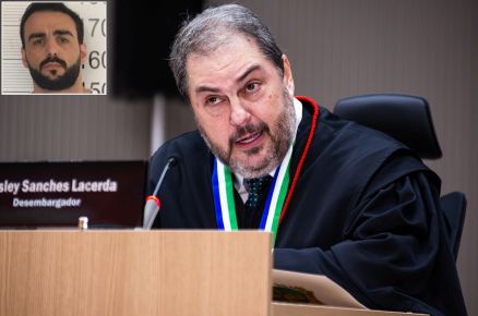 O desembargador Wesley Sanchez Lacerda, relator da decis�o que manteve a pris�o do DJ Noro (no detalhe)