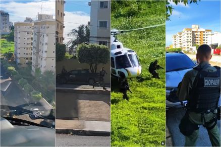 Momento em que equipes da Pol�cia Militar e da Ciopaer localizam ve�culo 
