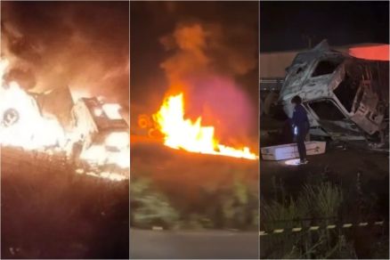 Motorista morreu ap�s carreta pegar fogo e o deixar preso �s ferragens em acidente 