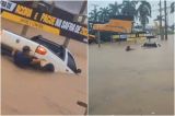 V�deo mostra carro submerso ap�s temporal em cidade de MT