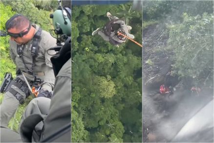 Momento em que a Ciopaer resgata homem que estava perdido em mata 