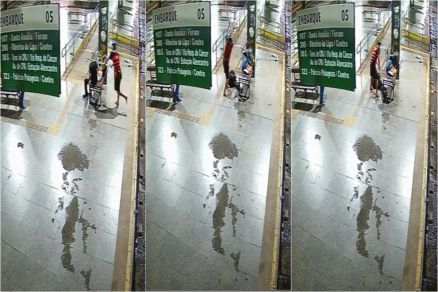 Momento em que v�tima � atingida a pauladas em terminal; suspeito foi preso 