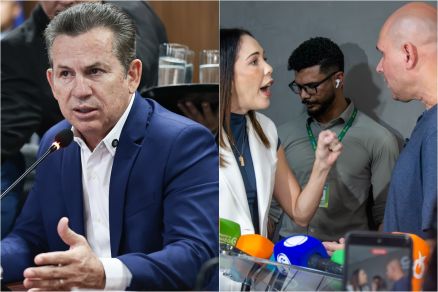 O governador Mauro Mendes, a vereadora Maysa Le�o e o prefeito Abilio Brunini 