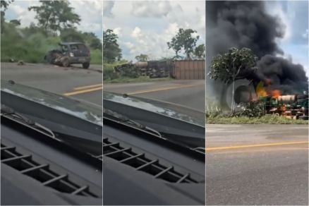 Motoristas que passavam pelo local registraram o acidente 