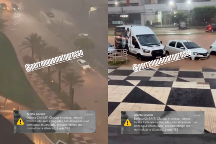 Diversas ruas ficaram alagadas com chuva de uma hora e meia