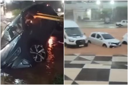 Carro foi arrastado por enxurrada; na avenida do CPA, ve�culos ficaram parcialmente submersos na �gua