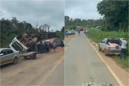 Populares saquearam carga de caminh�o tombado na beira da estrada em MT 