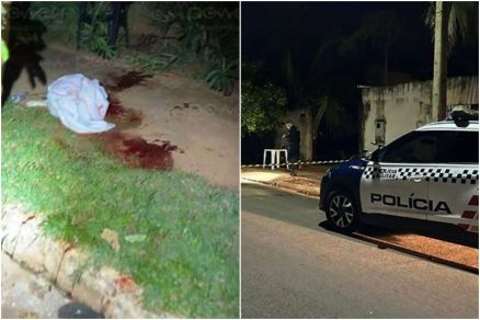 Local do crime em Nova Mutum: v�timas estavam na cal�ada quando foram surpreendidas pelos disparos.