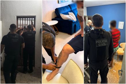 Policiais civis durante cumprimento de mandado de busca e apreens�o em escrit�rio de advocacia alvo da Opera��o Smoke 