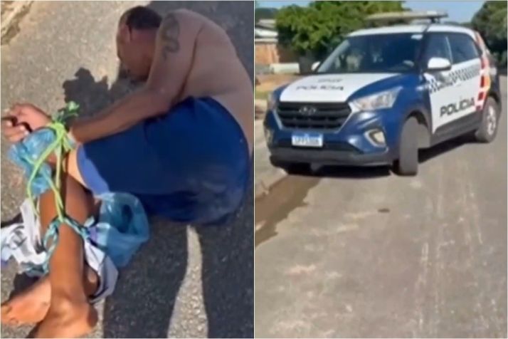 V�deo mostra suspeito amarrado ap�s furtar carteira