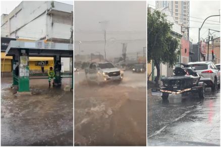Passageiros ficaram ilhados e ruas alagadas com temporal em Cuiab� 