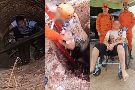 Momento em que jovem de 15 anos foi resgatado pelo Corpo de Bombeiros 