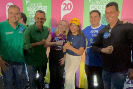 Os vereadores do Podemos, da esquerda para a direita: Ilde Taques, Sargento Joelson, Katiuscia Mantelli, Dra. Mara, Alex Rodrigues e Kassio Coelho