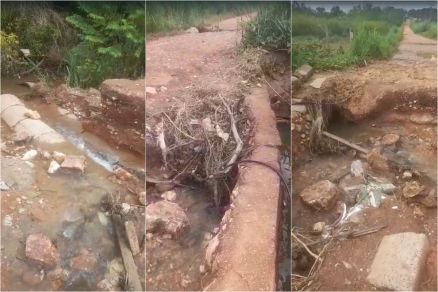 A Rua Cec�lio Marinho depois de ser destru�da por enxurrada em Cuiab�