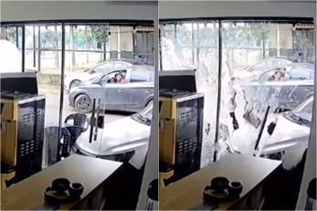 Carro liga sozinho, invade e destr�i fachada de sorveteria; veja