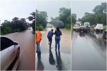�gua cobriu a pista nos dois sentidos na Estrada da Guia 
