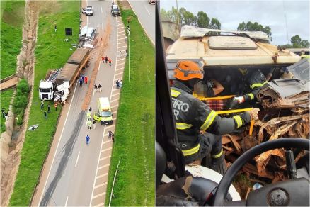 Acidente envolveu tr�s carretas e deixou um morto na BR-163