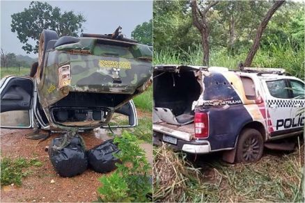Viaturas da Gefron e Pol�cia Militar que capotaram na BR-070