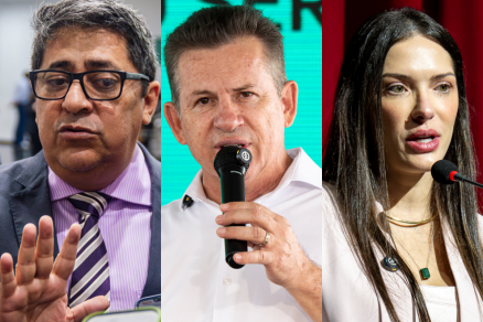 Os presidentes dos partidos, Ananias Filho (PL), ex-governador Mauro Mendes (Uni�o Brasil) e Janaina Riva (MDB)