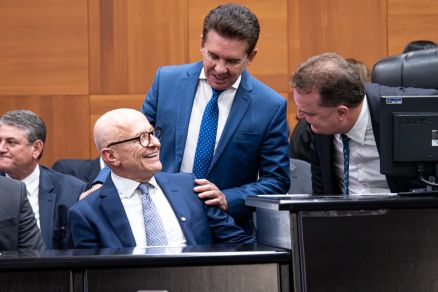 O governador Otaviano Pivetta e o presidente da ALMT, Max Russi