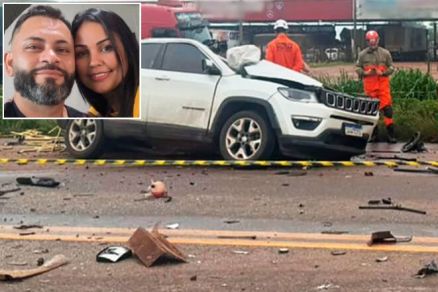 Hudon e Andr�ia estavam no Jeep Compass, que teve o teto arrancado devido ao impacto com o caminh�o