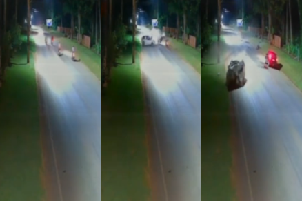 Momento em que ve�culos colidem em avenida de MT 