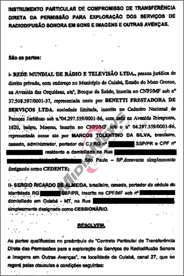 print sergio ricardo comprou canal de tv