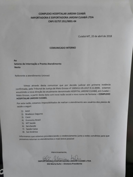 documento Hospital Jardim Cuiabá 
