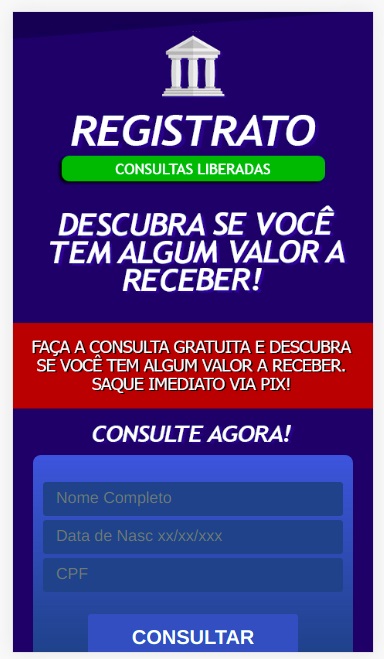 Captura de tela de um dos sites falsos 