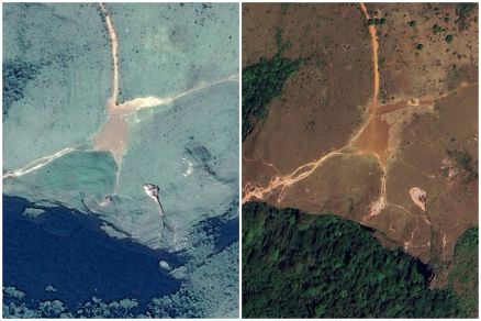 Registro de satélite da erosão em 2014, e na segunda foto, a mesma erosão, em 2023