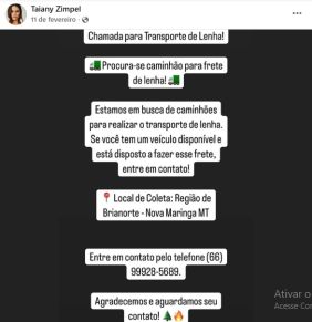 Oferta de trabalho no perfil da modelo